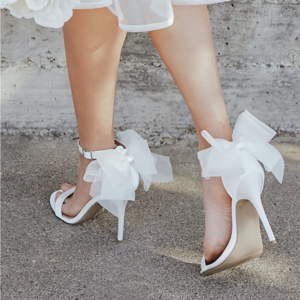 Ayanna Ivory Satin Bow Ankle Strap High Heel Sandals